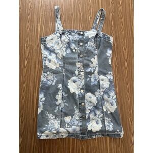 Gap Womens Denim Mini Dress Size L Blue Jean Floral  Button Front Jumper